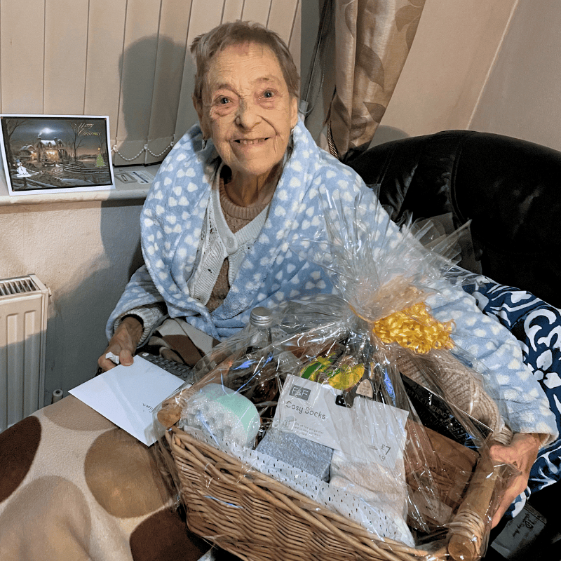 Eileen - Rochdale Home Care client was happy with her hamper